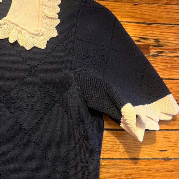 Sandro Navy Blue Patterned Knit Zip-Up Mini Dress - Picture 7 of 13